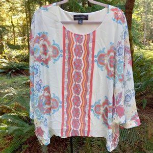 Colleen Lopez Chiffon Printed Poncho Bohemian White SIZE XL #648163 HSN